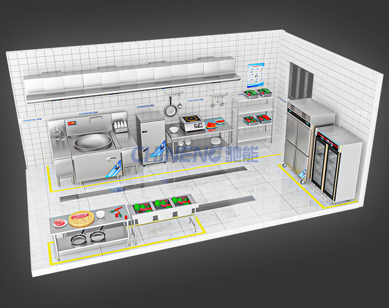 20-50School Canteen Kitchen 3D Rendering