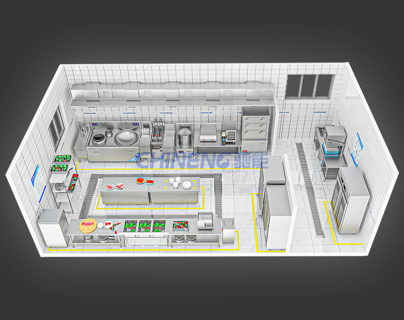 20-50School Canteen Kitchen 3D Rendering
