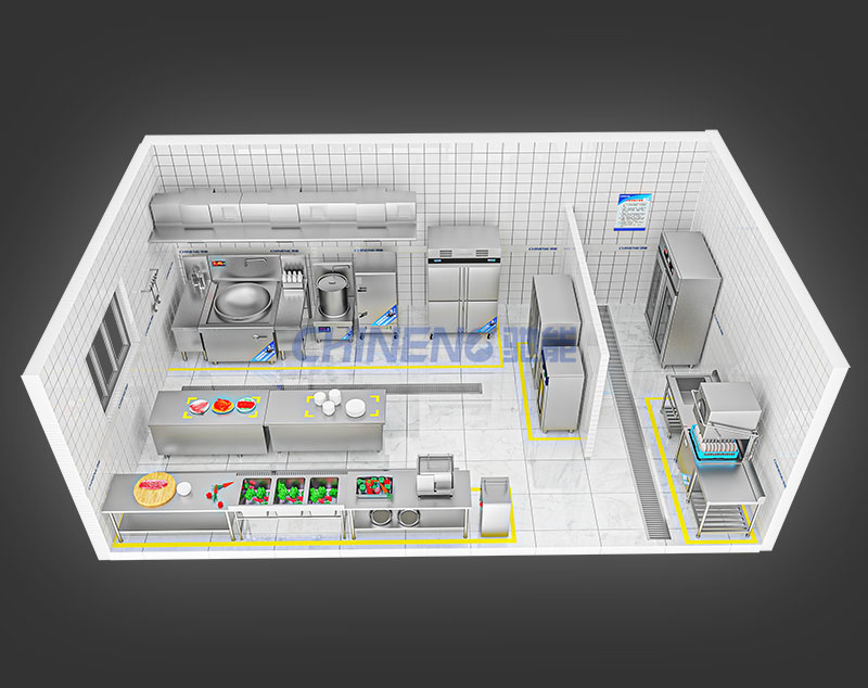 20-50School Canteen Kitchen 3D Rendering