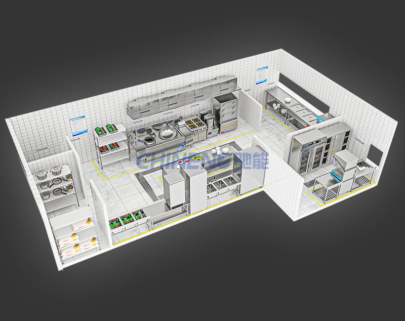 50-100School Canteen Kitchen 3D Rendering
