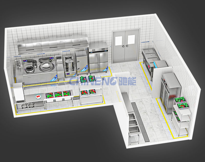 50-100School Canteen Kitchen 3D Rendering