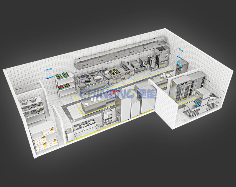 50-100School Canteen Kitchen 3D Rendering