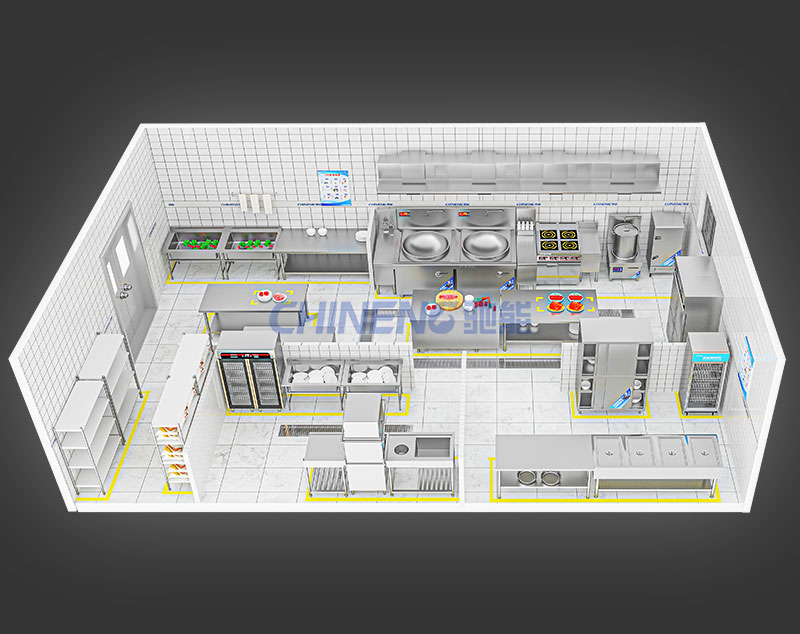 150-200School Canteen Kitchen 3D Rendering